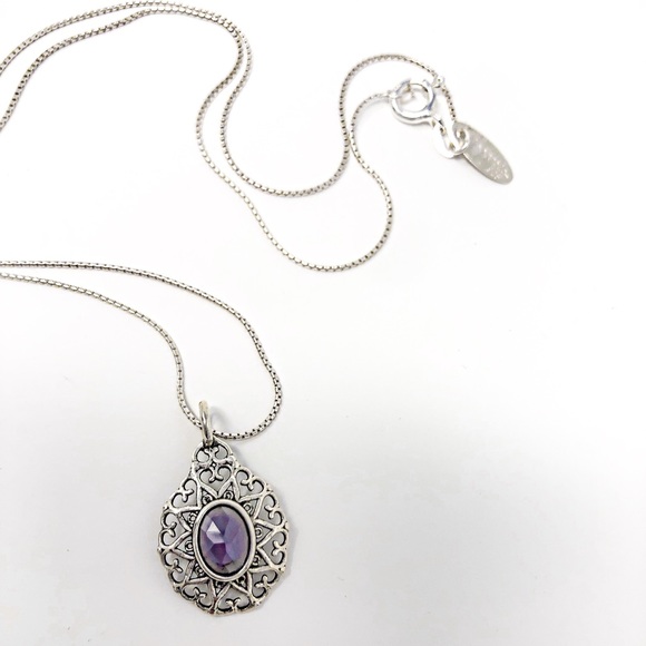 Purple Crystal Glass Silver Pendant Necklace - Picture 4 of 6